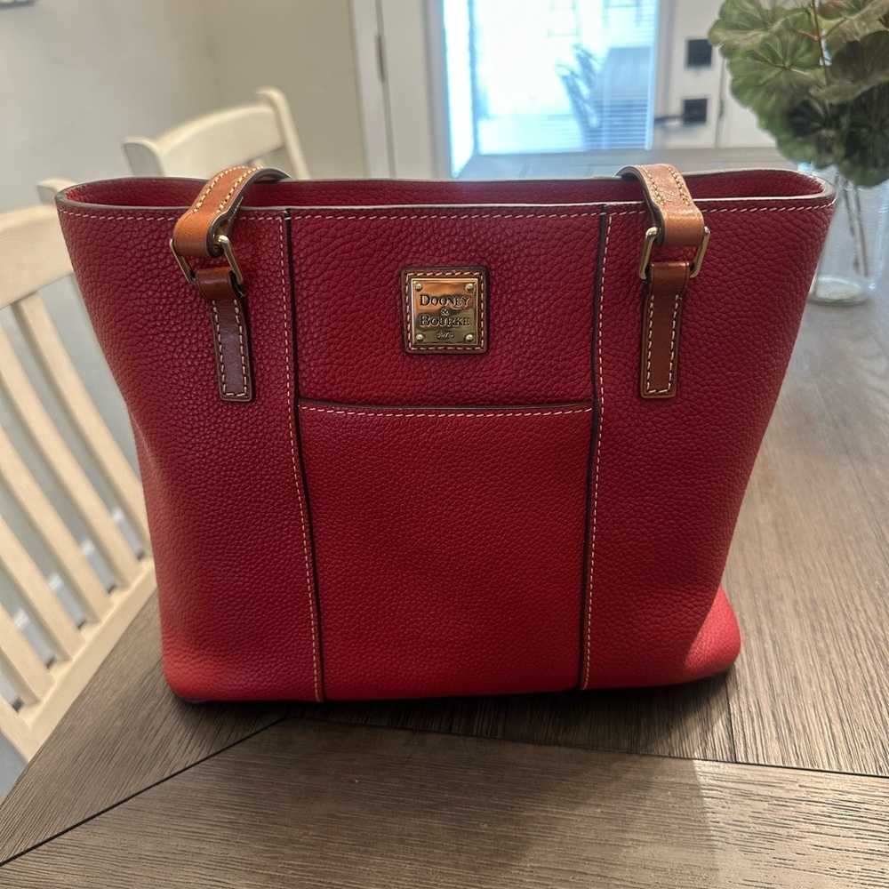 Dooney & Bourke Cherry Red Tote with Tan Accents